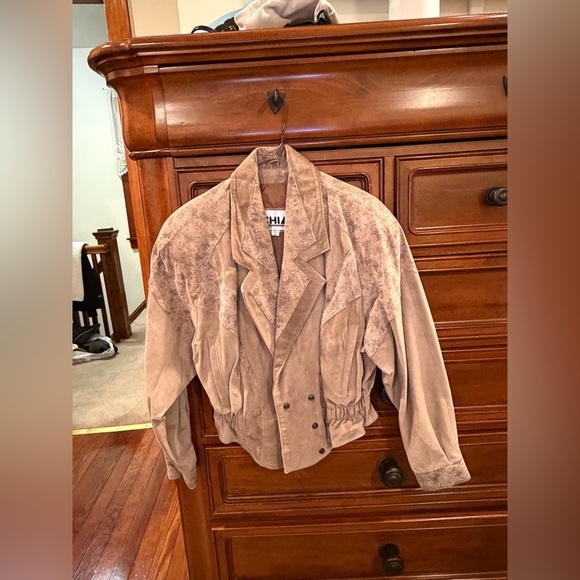 Chia Jackets & Blazers - Vintage CHIA Genuine Leather Cropped Jacket Tan Snakeskin Detail Size M